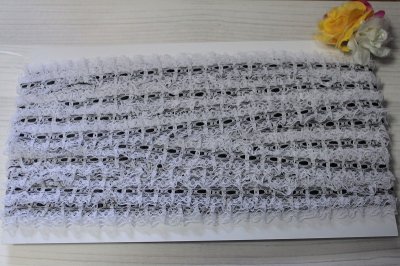 画像3: 日本製両山フリルラッセルレース ブラック 幅2.6cmリボン通し風フリル加工 3m