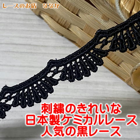 画像1: 日本製幅1.3cmスカラの美しいケミカルレース　ブラック　1m  (1)